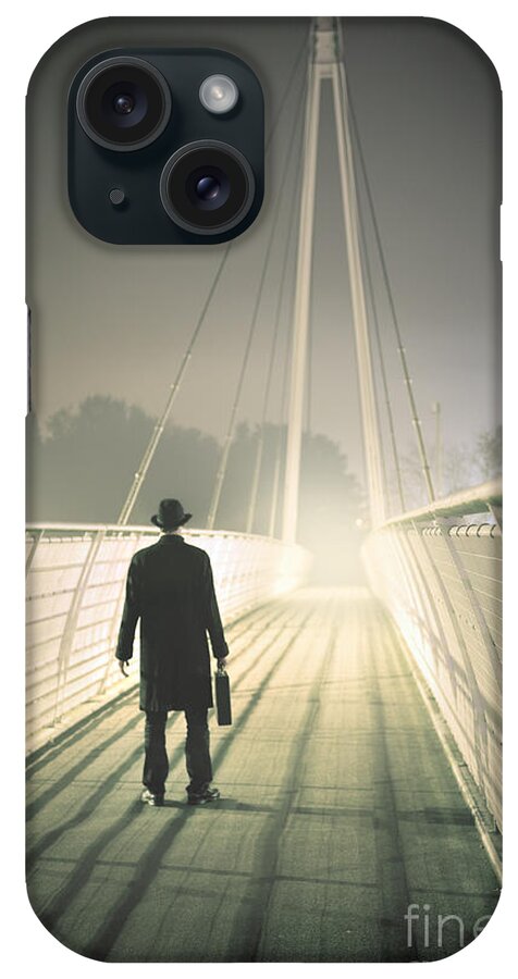 Man iPhone Case featuring the photograph Man With Case On Bridge by Lee Avison