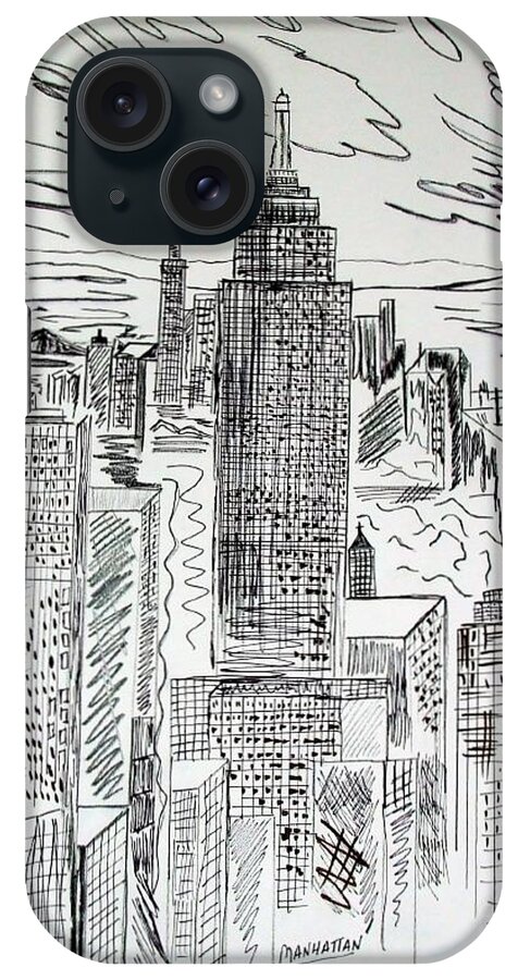 Town iPhone Case featuring the drawing Manhattan by Janice Pariza