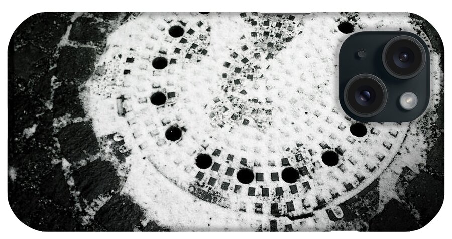 Manhole Cover iPhone Case featuring the photograph Manhole cover black and white by Matthias Hauser