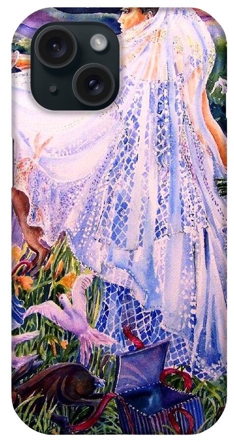 Bride iPhone Case featuring the painting March Bride with Boxing Hares by Trudi Doyle