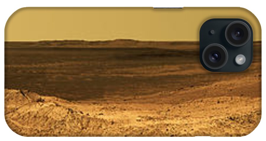 Opportunity Mars Exploration Rover iPhone Case featuring the photograph Mars landscape panorama of Endeavour Crater by Weston Westmoreland
