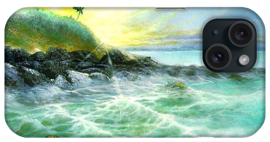 Maui Seasacape Hawaii iPhone Case featuring the painting Maui Seascape Hawaii by Leland Castro