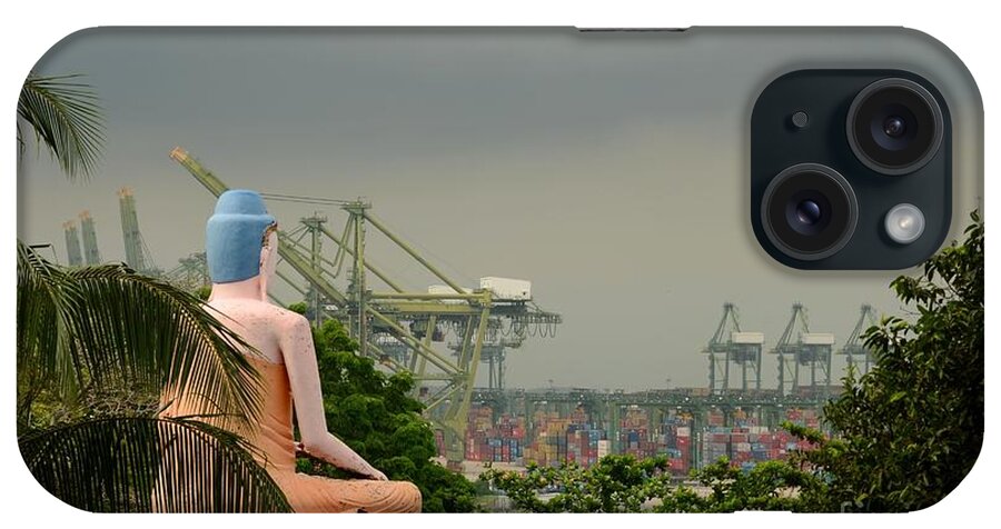 Lotus iPhone Case featuring the photograph Meditating Buddha views container seaport Singapore by Imran Ahmed