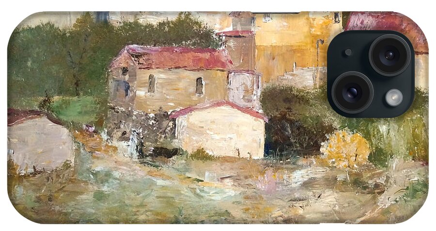 Italy France iPhone Case featuring the painting Mediterranean Farm by Alan Lakin
