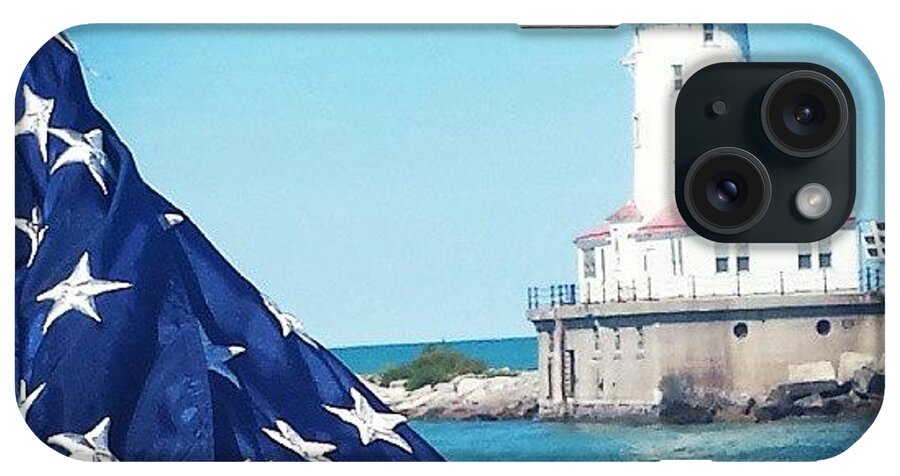 Lighthouse iPhone Case featuring the photograph 'merica. #chicago #lighthouse #flag by Kristin Hertko