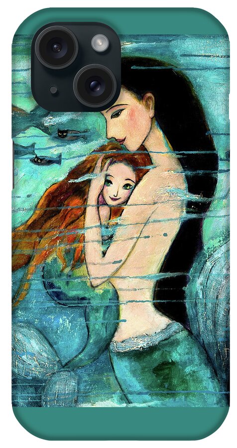 Mermaid Art iPhone Case featuring the painting Mermaid Mother and Child by Shijun Munns