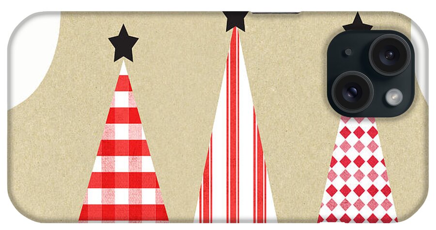 Christmas iPhone Case featuring the mixed media Merry Christmas with Red and White Trees by Linda Woods