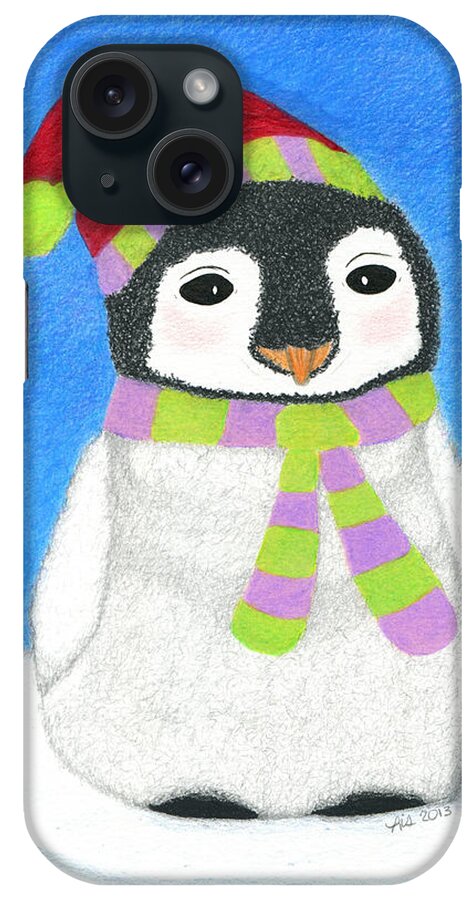 Christmas iPhone Case featuring the drawing Merry O' Penguin by Lisa Blake