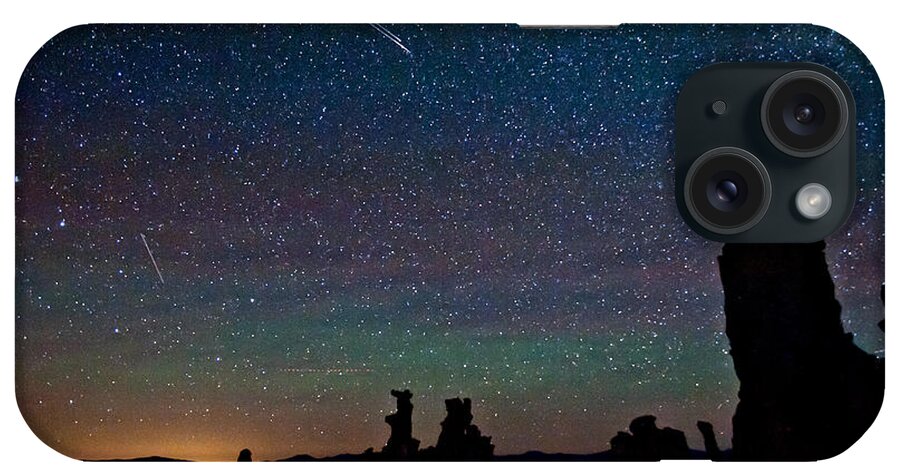 Night iPhone Case featuring the photograph Meteors over Mono Lake by Cat Connor