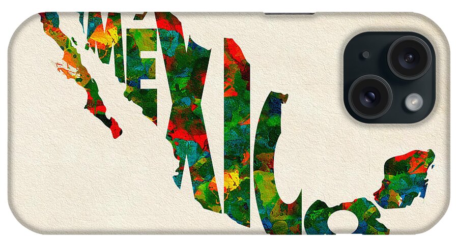 Mexico iPhone Case featuring the painting Mexico Typographic Watercolor Map by Inspirowl Design