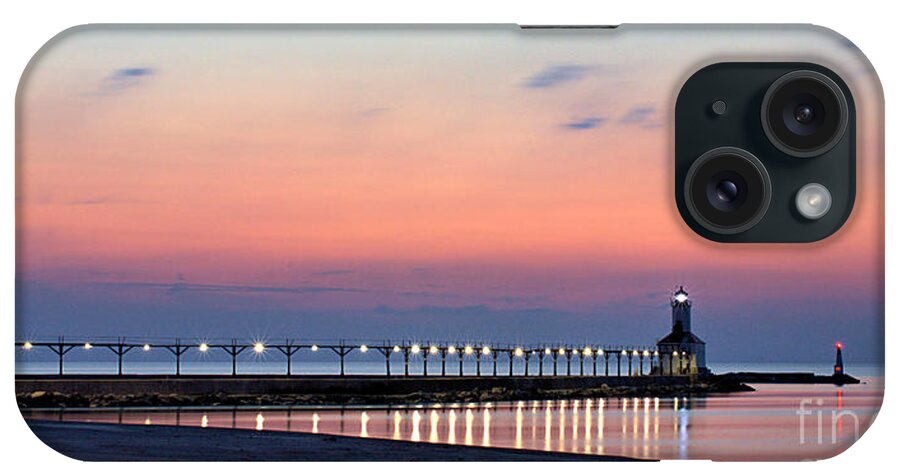 Michigan City iPhone Case featuring the photograph Michigan City Lighthouse Magic Hour by Brett Maniscalco