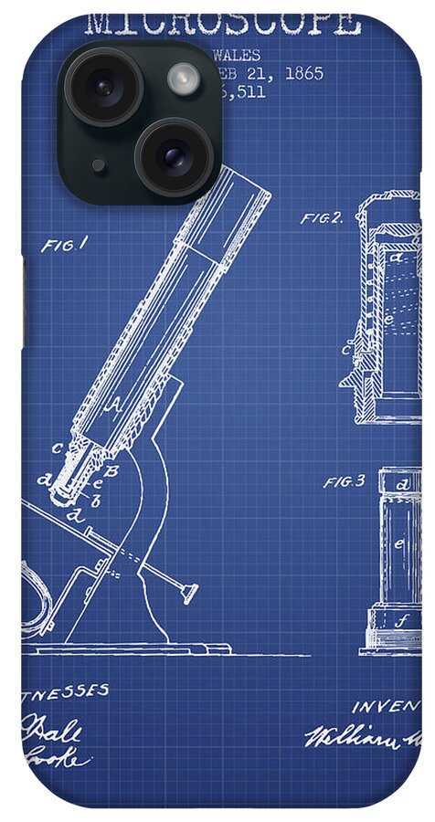 Microscope iPhone Case featuring the digital art Microscope Patent From 1865 - Blueprint by Aged Pixel