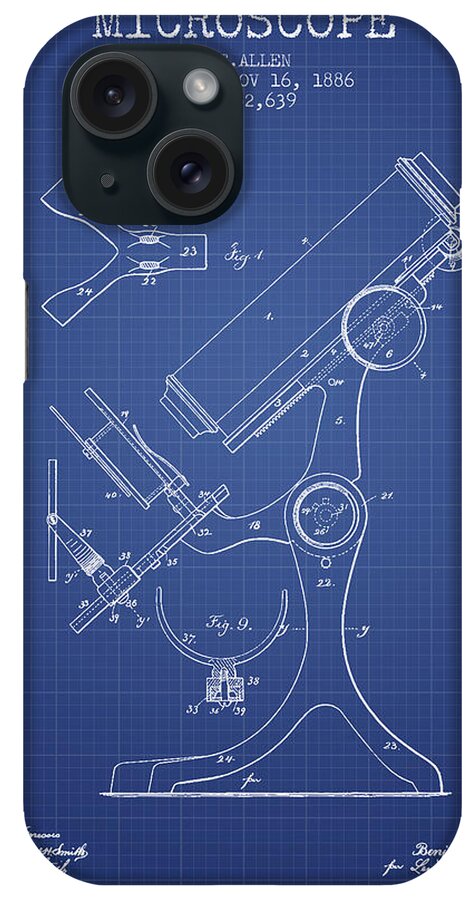 Microscope iPhone Case featuring the digital art Microscope Patent From 1886 - Blueprint by Aged Pixel