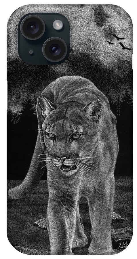 Scratchboard iPhone Case featuring the drawing Midnight Patrol by Sheryl Unwin