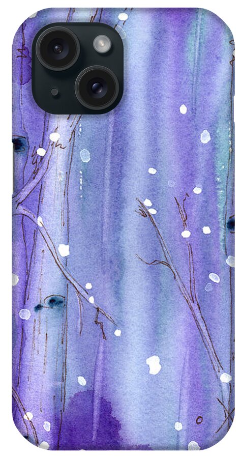 Watercolor iPhone Case featuring the painting Midnight Snow In The Aspens by Dawn Derman