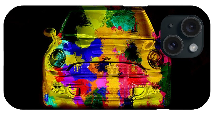 Auto iPhone Case featuring the painting Mini Cooper colorful abstract on black by Eti Reid