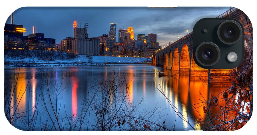 Minneapolis Skyline iPhone Case featuring the photograph Minneapolis Skyline Images Stone Arch Bridge Spring Evening by Wayne Moran
