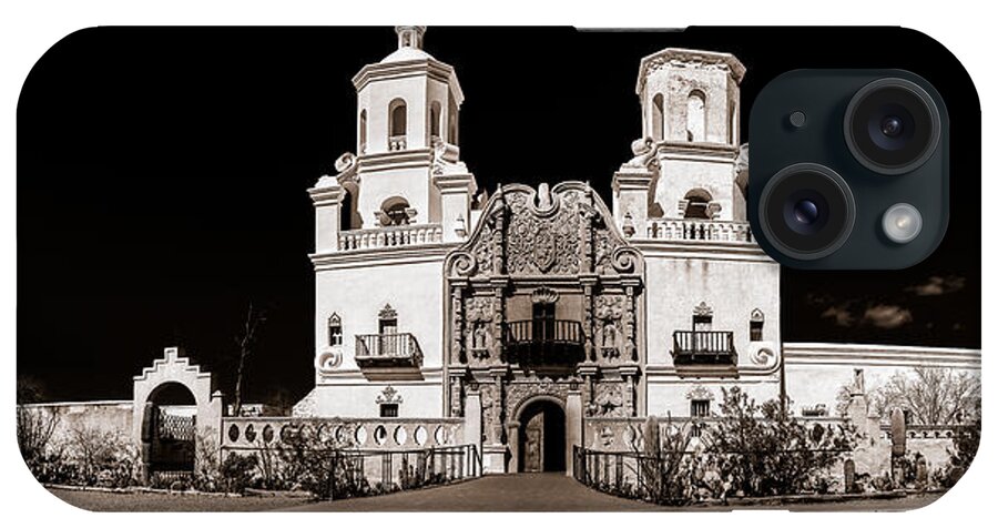 Native American iPhone Case featuring the photograph Mission San Xavier del Bac BW by Chris Bordeleau