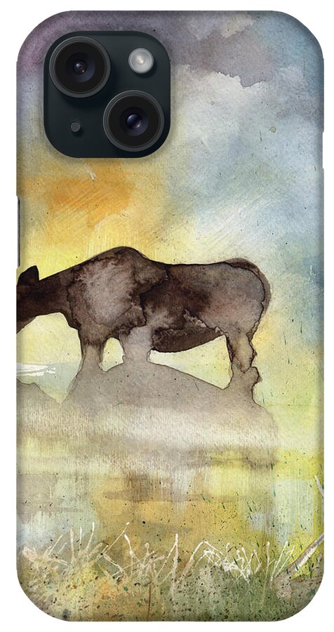 Moose iPhone Case featuring the painting Misty Moose Minerva by Sean Parnell
