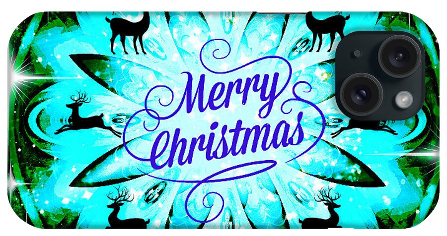Christmas Cards iPhone Case featuring the digital art Mod Cards - Santa's Reindeer - Merry Christmas by Aurelio Zucco