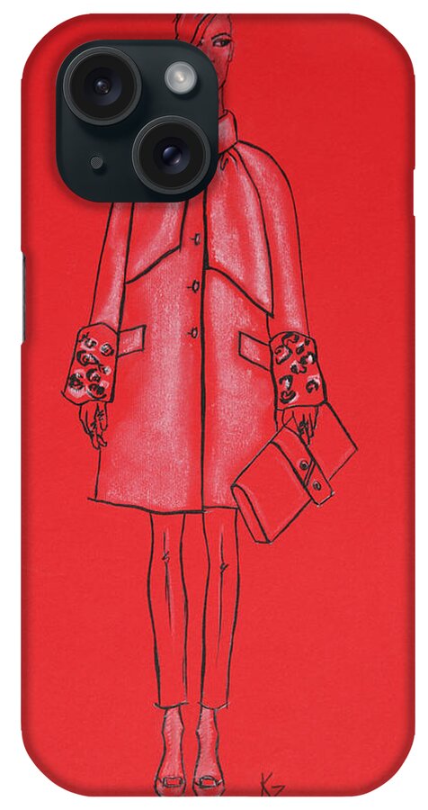 Fashion Illustration Painting iPhone Case featuring the painting Model elegant red coat  by Kate Zucconi
