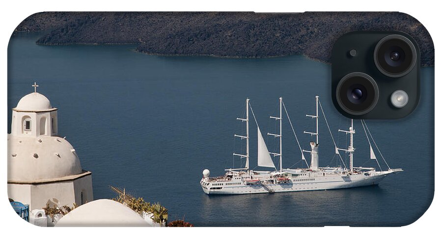 Santorini iPhone Case featuring the photograph Modern Windpowered Ship by Brenda Kean