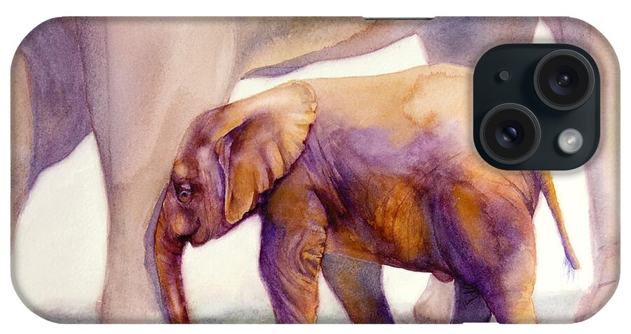 Elephant iPhone Case featuring the painting Mom and Baby Boy Elephants by Bonnie Rinier