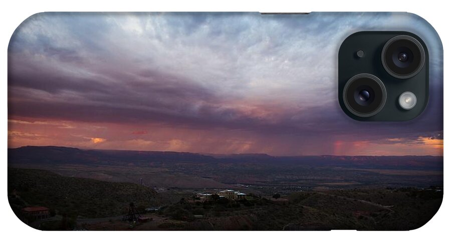 Jerome Arizona iPhone Case featuring the photograph Monsoon Sunset with Vertical Rainbow by Ron Chilston