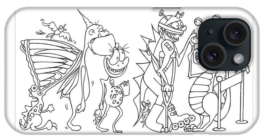 Monster iPhone Case featuring the drawing Monster queue by Konni Jensen