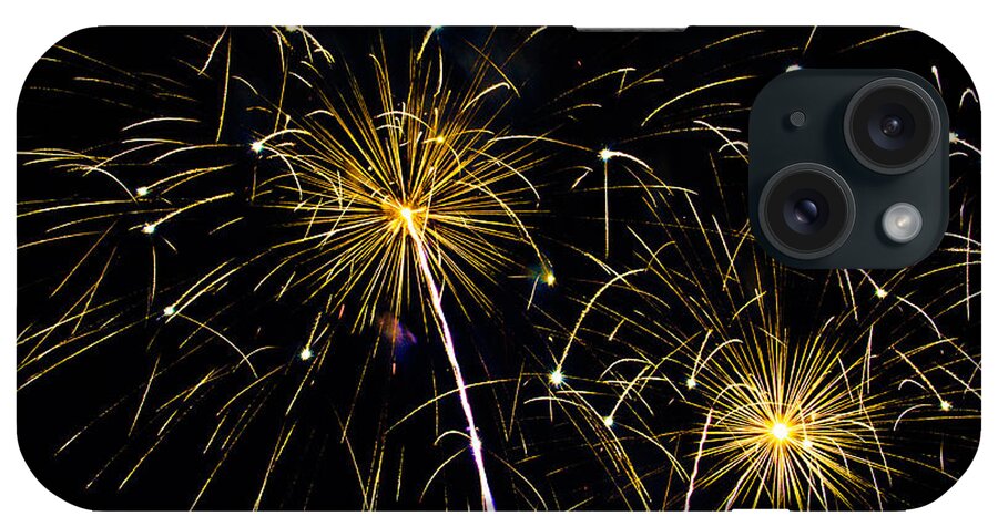 Fireworks iPhone Case featuring the photograph Moon over Golden Starburst- July Fourth - Fireworks by Penny Lisowski