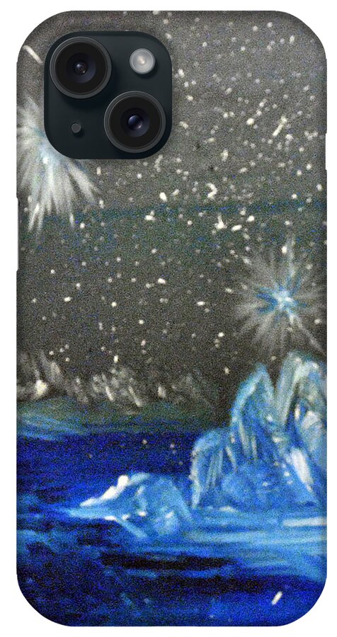 Moon iPhone Case featuring the painting Moon with a Blue Dress by Suzanne Surber