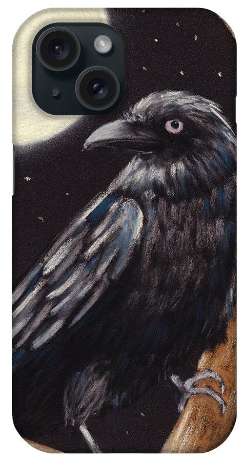 Raven iPhone Case featuring the painting Moonlight Raven by Anastasiya Malakhova