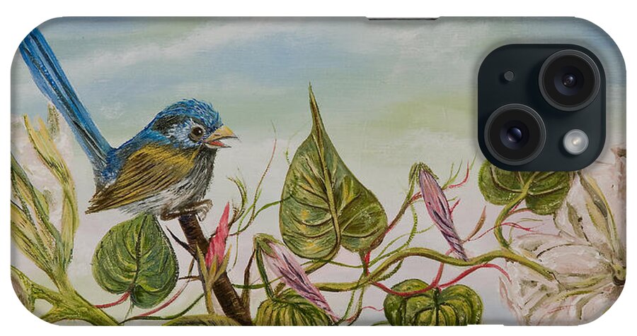 Susan Culver Fine Art Prints iPhone Case featuring the painting Moonlilly Vine has a visitor by Susan Culver