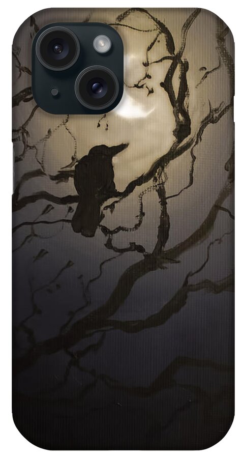 Raven iPhone Case featuring the painting Moonlit Perch by Melissa Herrin