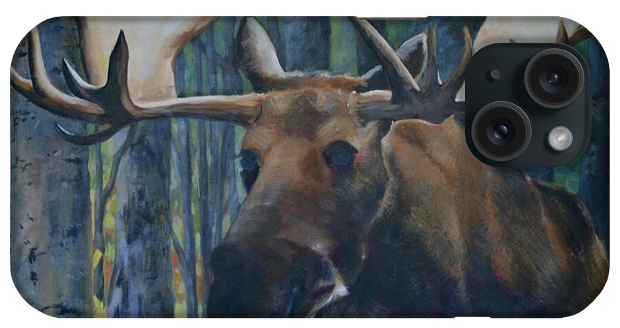 Walt Maes iPhone Case featuring the painting Moose in Wood by Walt Maes