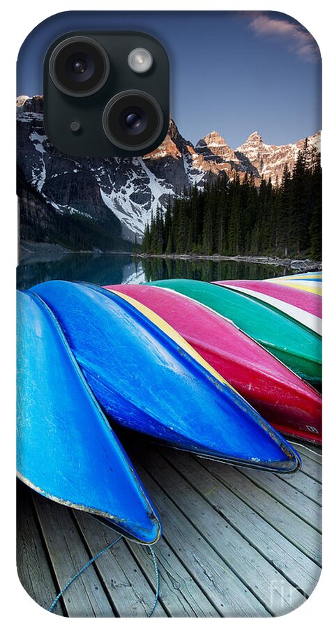 Photography iPhone Case featuring the photograph Moraine lake canoes by Ivy Ho