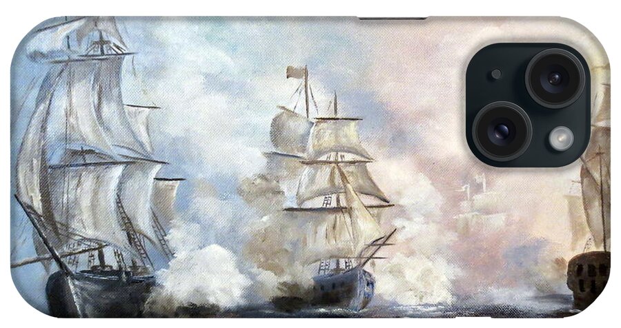 Sailing Ships iPhone Case featuring the painting Morning Battle by Lee Piper