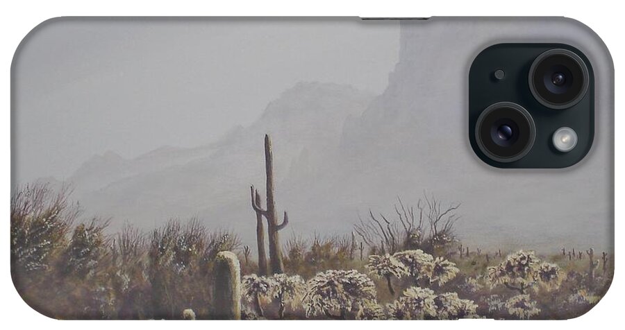 Acrylic iPhone Case featuring the painting Morning Desert Haze by Ray Nutaitis