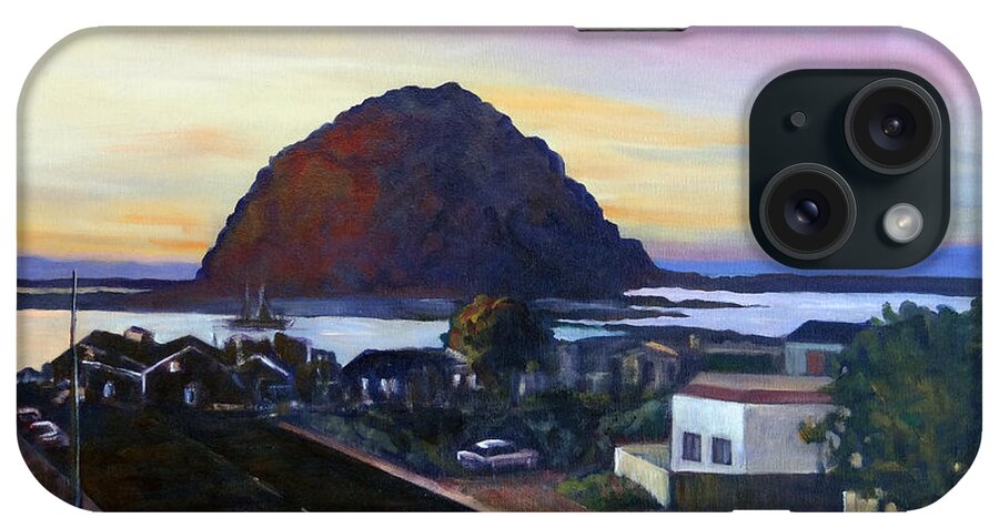 Morro Rock iPhone Case featuring the painting Morro Rock at Night by Barbara Oertli