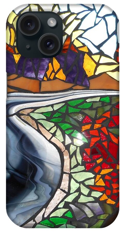 Road iPhone Case featuring the glass art Mosaic Stained Glass - Road to Bear River by Catherine Van Der Woerd