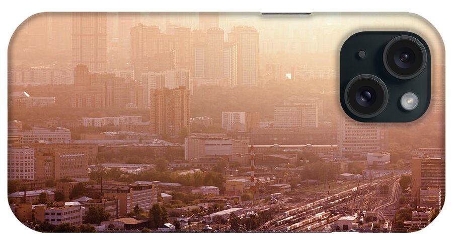 Passenger Train iPhone Case featuring the photograph Moscow Cityscape In Sunset Light by Mordolff