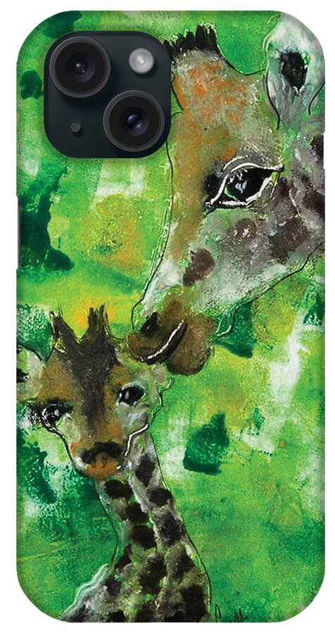 Giraffes iPhone Case featuring the mixed media Motherly Love by Cori Solomon