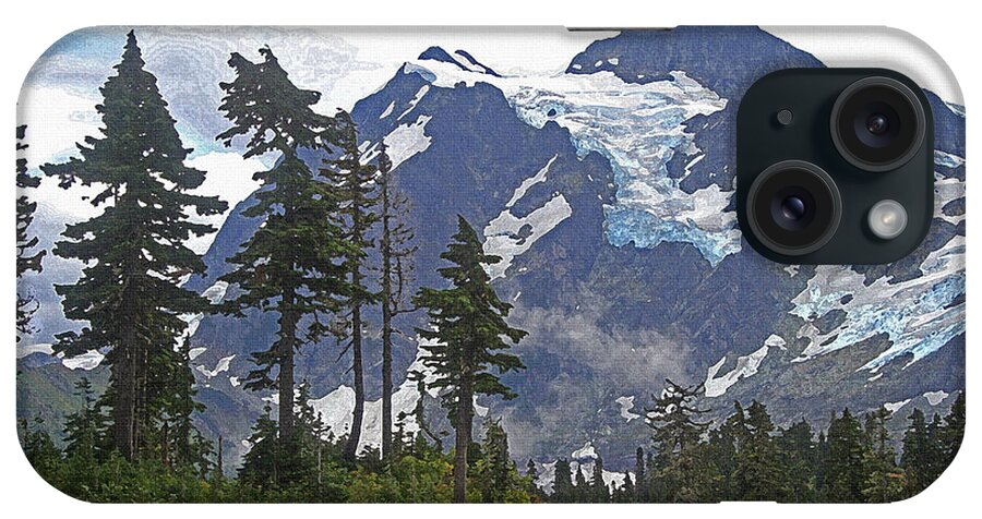 Mount Baker iPhone Case featuring the photograph Mount Baker And Fir Trees And Glaciers And Fog by Tom Janca