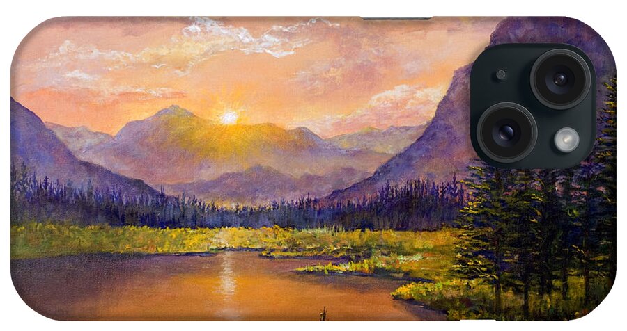 Mountains iPhone Case featuring the painting Mountain Lake Sunset by Lou Ann Bagnall