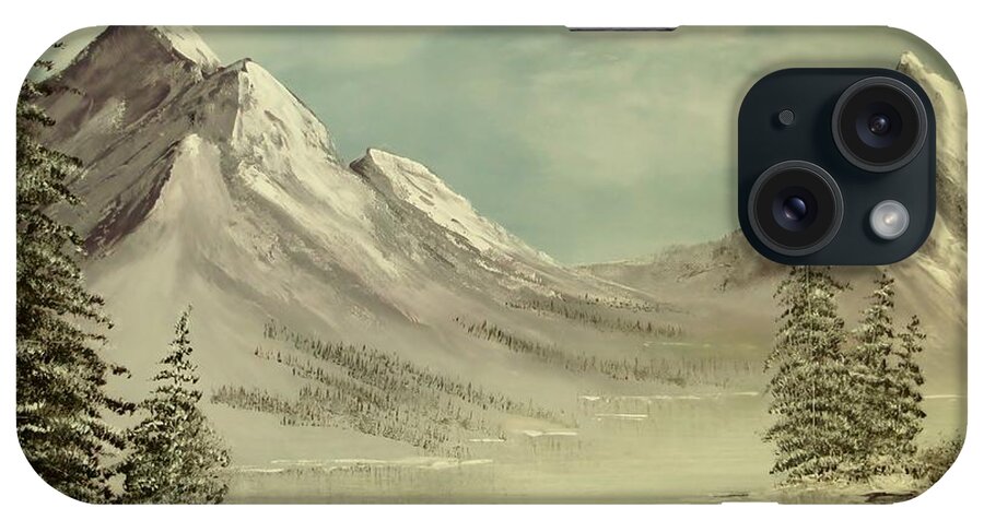 Mountain iPhone Case featuring the painting Mountain Lake Winter Scene by Tim Townsend