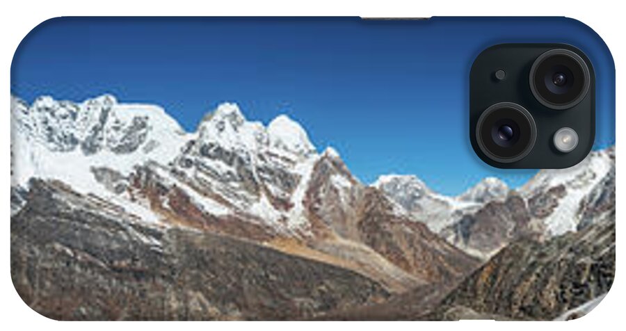 Scenics iPhone Case featuring the photograph Mountain Peaks Snowy Wilderness Panorama by Fotovoyager