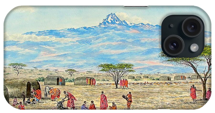 African Paintings iPhone Case featuring the painting Mountain Village by Joseph Thiongo