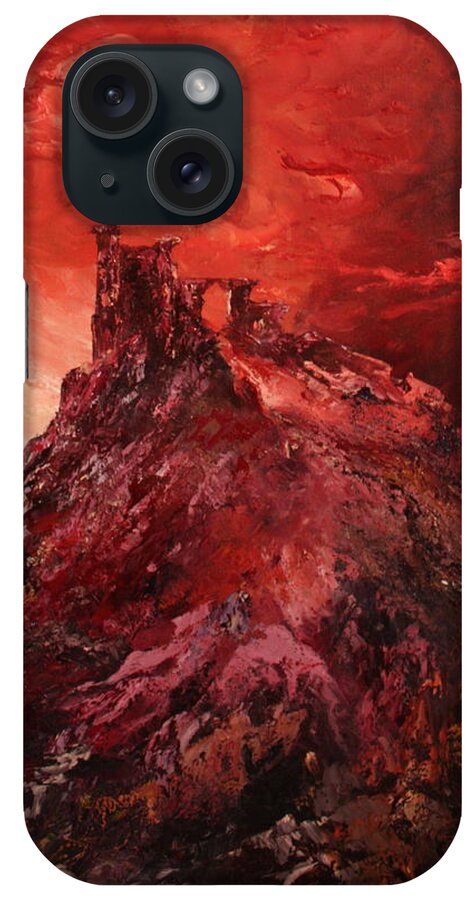 Mow-cop iPhone Case featuring the painting Mow Cop Castle Staffordshire in a Red Glow by Jean Walker