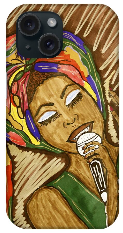 Colorful iPhone Case featuring the drawing Ms. Badu by Chrissy Pena