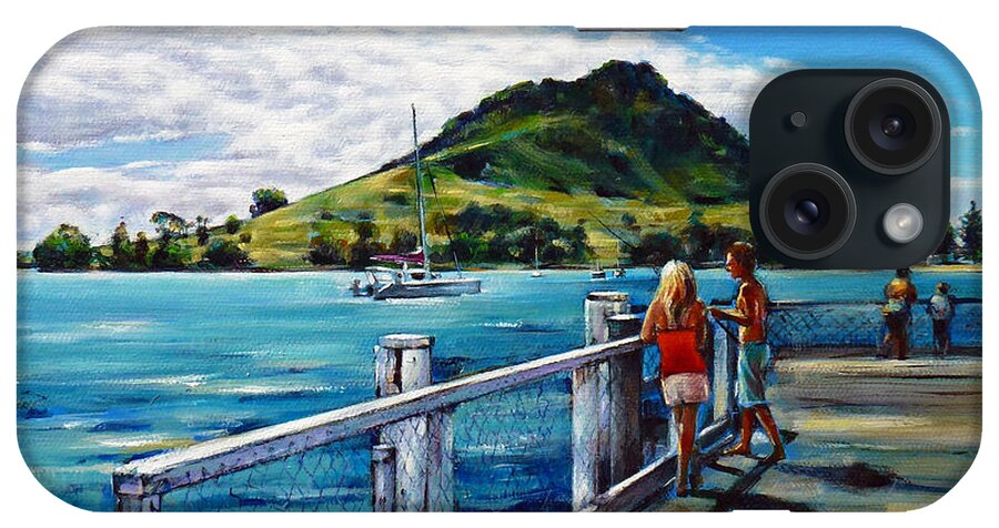 Pier iPhone Case featuring the painting Mt Maunganui Pier 140114 by Selena Boron